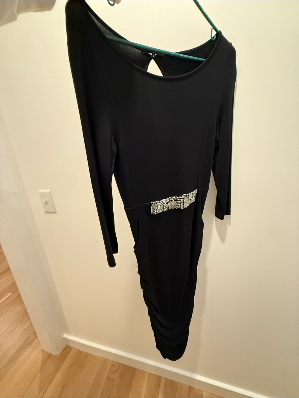 Tart Black Long Sleeve Evening Dress with Rhinestone Waist